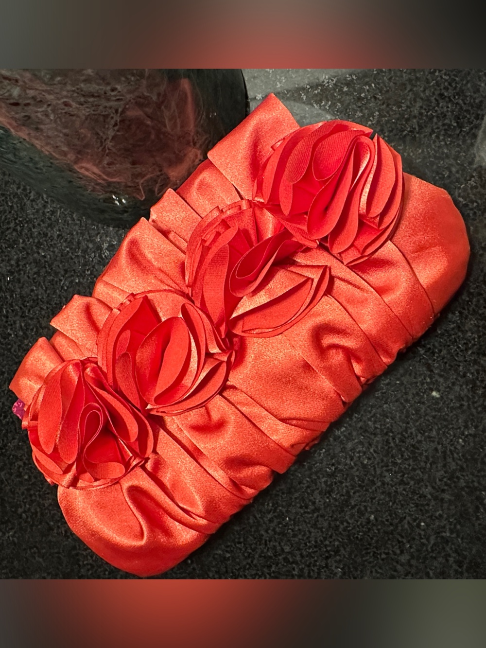 NWT Lulu Townsend Red Rosette Satin Clutch